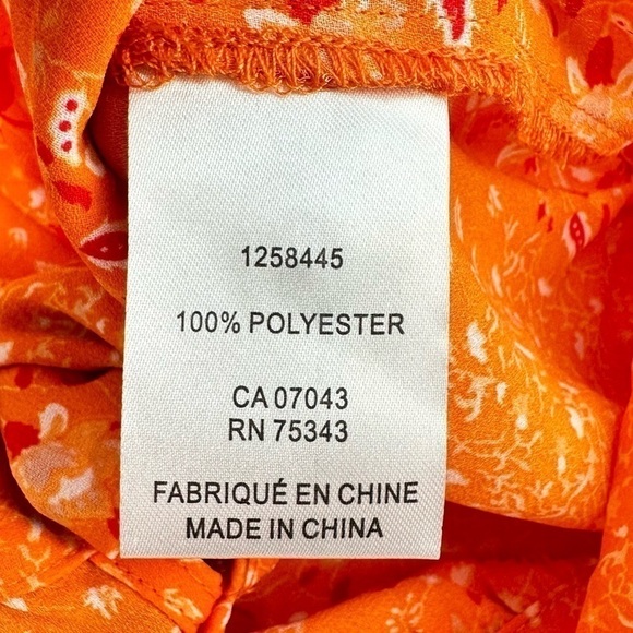 JOIE Women’s V-Neck Orange/Pink Floral Balloon Sleeve Crop Top w/Tie Size Large - Picture 10 of 14